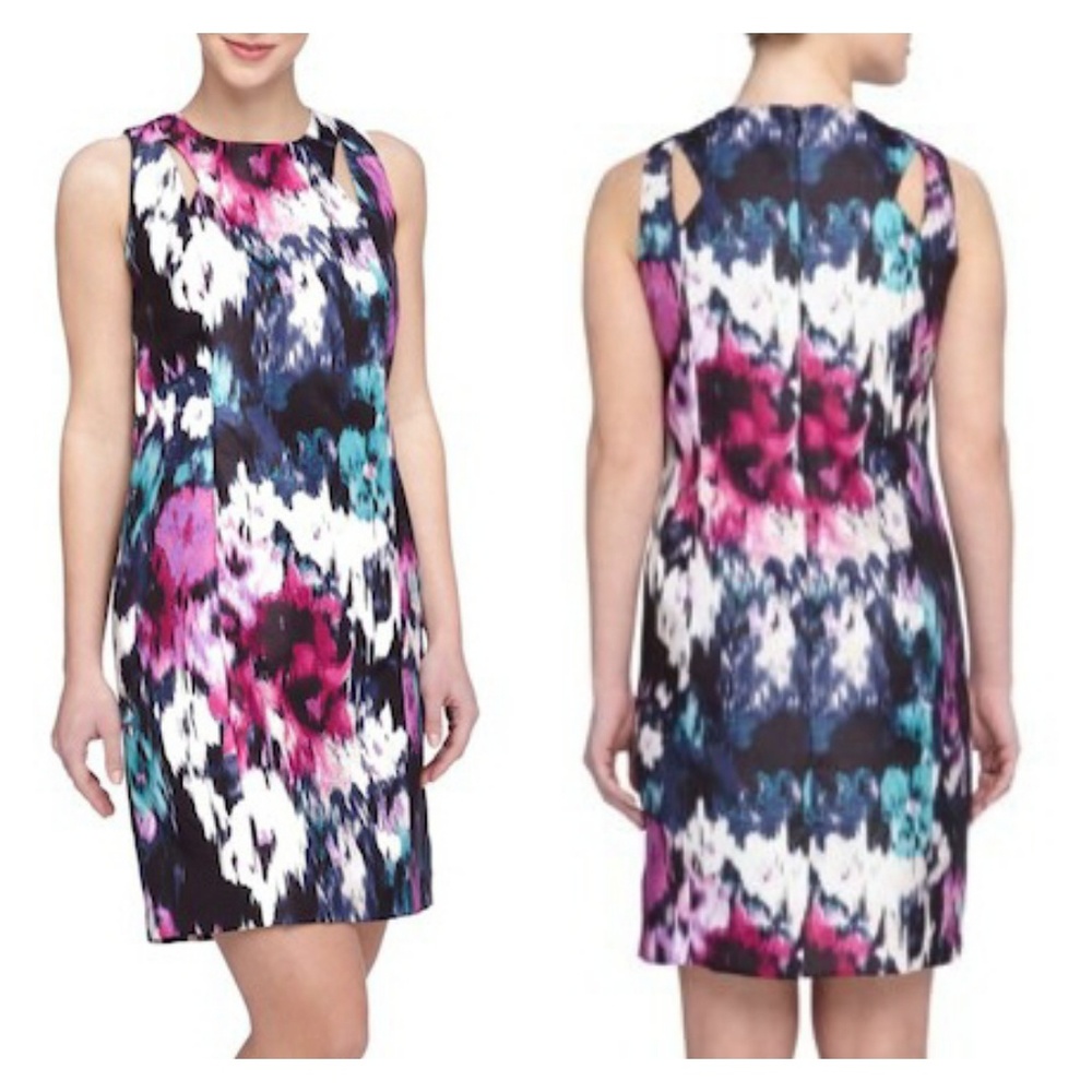 Tahari ASL Abstract Ikat Print Sleeveless Sheath Dress Watercolor Womens Size 2